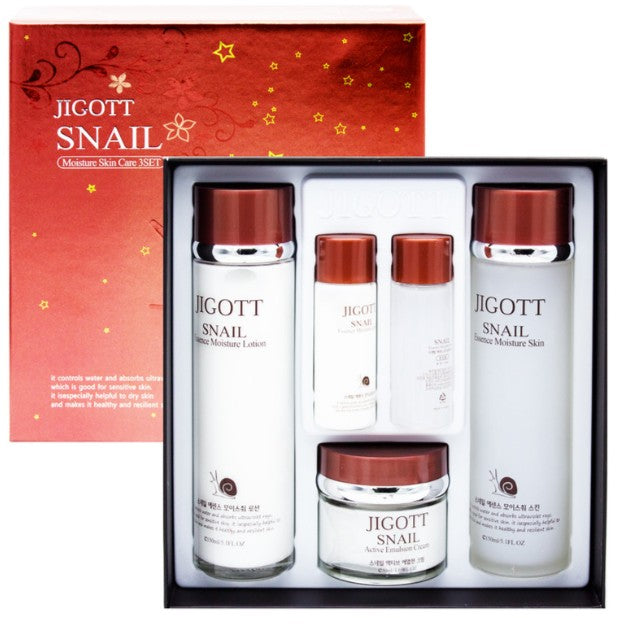 Korean Cosmetic JIGOTT Snail Moisture 3-Piece Skincare Set for Women